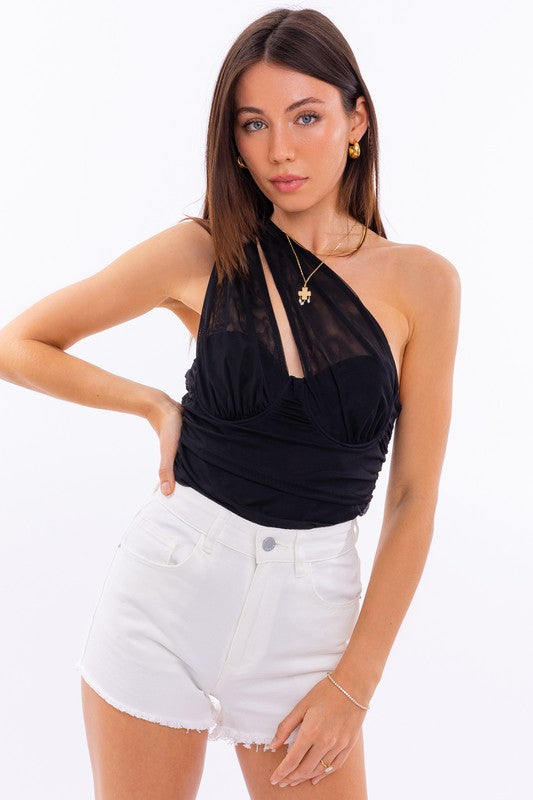 Biltmore One Shoulder Mesh Bodysuit